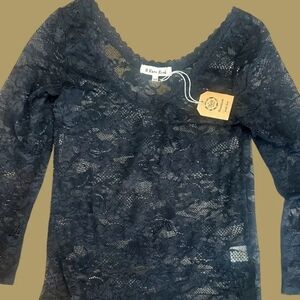 RB35 Black A Rare Bird  Long-Sleeve Tops Lace Sheer Top